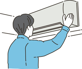 エアコンを点検する男性作業員
