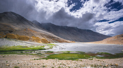 Landscape view of Leh city in falls,the town is located in the Indian Himalayas at an altitude of 3500 meters,North India.