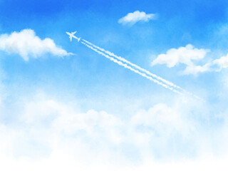 Blue sky and contrails drawn with digital watercolor