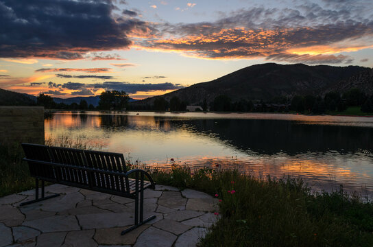 Nottingham Lake at sunset in Avon, Colorado. High quality photo