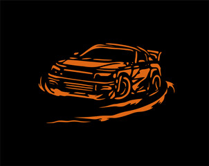 hand drawn simple design, car vector, with linear style silhouette concept, black background