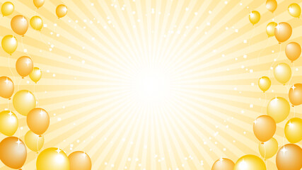 黄色の放射線と風船がキラキラ輝く背景イラスト © りんご 園