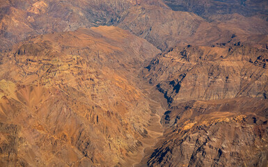 Fototapeta na wymiar Andes Mountains from above. Aerial view with the amazing landscape of Andes in Argentina.