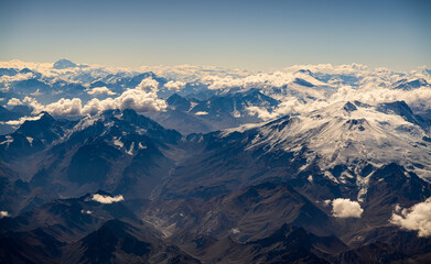 Andes Mountains from above. Aerial view with the amazing landscape of Andes in Argentina.