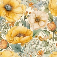 Boho style floral seamless pattern, created with generative AI