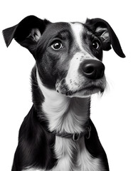 Studio headshot portrait of black and white dog on transparent background, created with generative AI