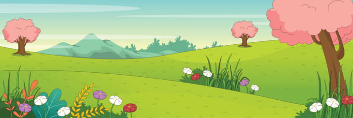 Cute and nice design of Spring Landscape and interior objects vector design