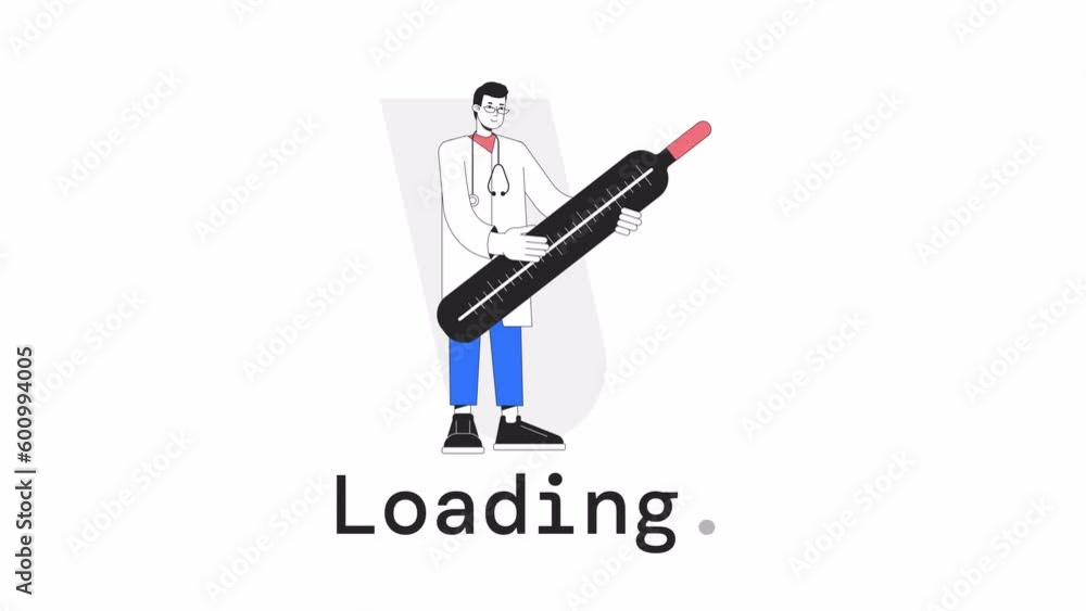 Poster fever check loader animation. doctor male measuring body temperature. flash message 4k video footage