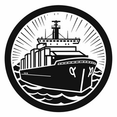 Cargo ship. Container ships, transportation, logistics or international shipping concept. vector illustration, white background, label, sticker