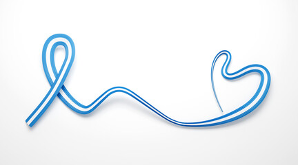 3d Flag Of Argentina Heart Shaped Wavy Awareness Ribbon flag On White Background, 3d illustration