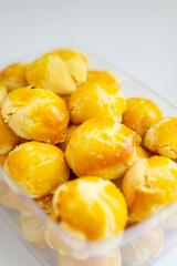 Nastar tart. cake with pineapple jam in it. Very popular for Eid and other special moments. Isolated background in white