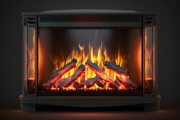 Electric fireplace. Artificial fireplace with burning fire. Modern heating system. Generative AI