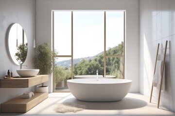 Fototapeta premium apartment view white room home top tub design indoor window interior house. Generative AI.