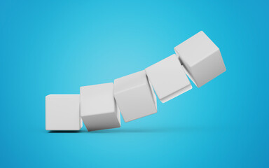 Five Empty White Cubes Flying On Blue Background, 3d illustration