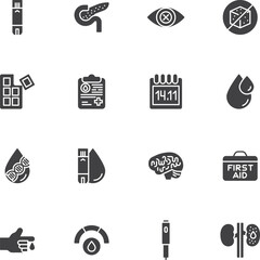 Diabetes disease vector icons set