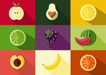 Vector fuits flat 2d set. 
