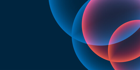 Dark Background, Header or Banner Design with Large Blue and Red Bubbles Pattern - Multi Purpose Creative Wide Scale Template for Web with Copyspace in Editable Vector Format