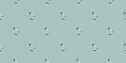 Seamless Pattern - Set of Many Desktop Reading Lamp Objects - Side View - Texture, Vector Design Illustration on Green Background