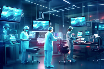 Futuristic hospital or laboratory. Generative AI.