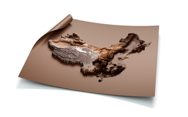 Map Of China Old Style Brown On Unrolled Map Paper Sheet On White Background, 3d illustration