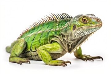 Four years old green iguana on white background  Generative AI