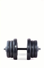 Black barbell on a white background. Sports equipment.