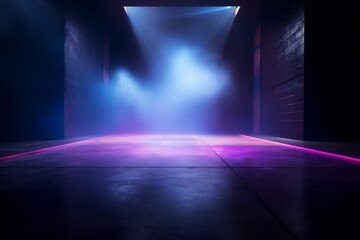 Obraz premium blue background fog spotlight abstract room light neon smoke space rays. Generative AI.