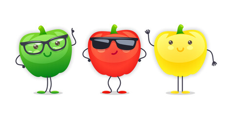 Obraz premium Bell Pepper Character with Various Face Expressions