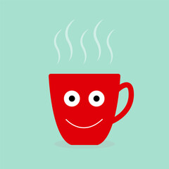 Mug with funny face isolated on white background. Awesome vector illustration for print. Cute flat clip art
