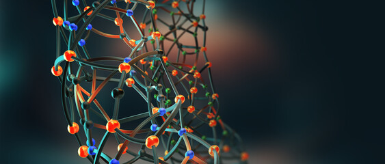Science and innovation high-tech developments. 3D illustration of big data nanostructure. Synthetic mind neuron network