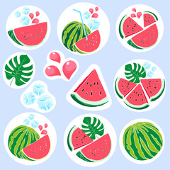 painted summer stickers with watermelon