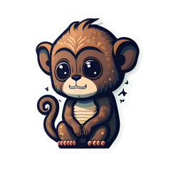 Monkey Sticker illustration, Png Image Ready To Use. Animal Sticker Design Series