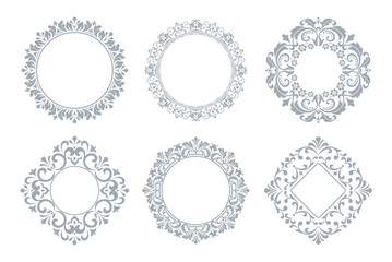 Obraz premium Set of decorative frames Elegant vector element for design in Eastern style, place for text. Floral gray and white borders. Lace illustration for invitations and greeting cards