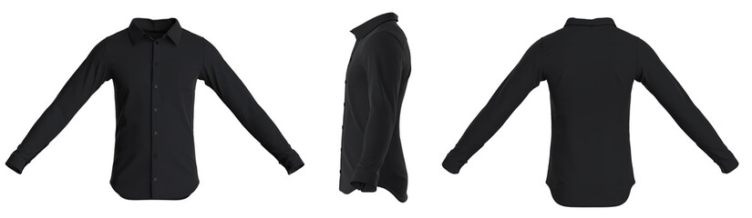 Male shirt with long sleeves. Button down shirt. Black