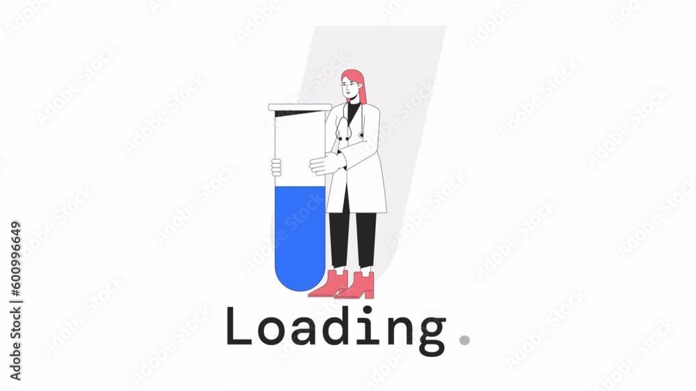 Poster medical research loader animation. scientist holding test tube. flash message 4k video footage. isol