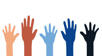 Different hands isolated on white. Community power concept