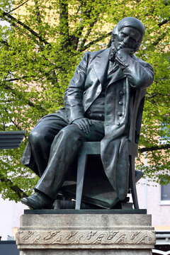 Zwickau, Germany - May 7, 2023: Monument to Robert Schumann, a German composer, pianist, and music critic who was born in Zwickau.