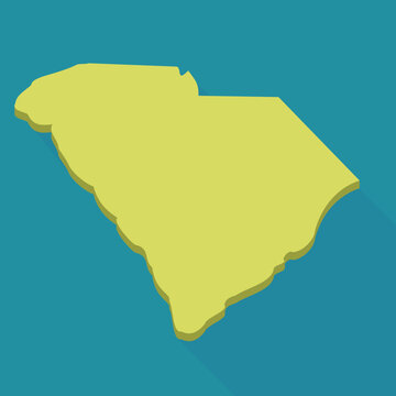 Yellow map of South Carolina with a relief effect isolated on a blue background with shadow (flat design)