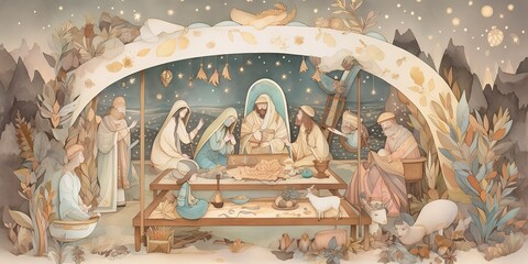holy family, wise men, and star of Bethlehem, Generative AI