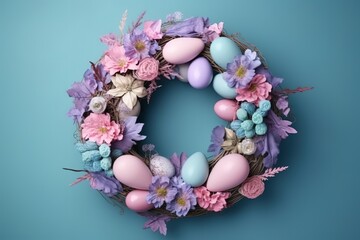 Fototapeta na wymiar easter colorful eggs wreath, generative AI