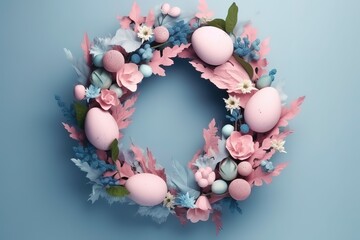 easter colorful eggs wreath, generative AI