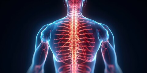 Human body back pain, Augmented reality discomfort of spine trauma. Generative AI