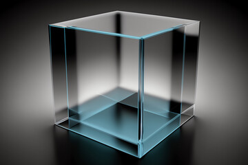 Glass cube stand. Glass material. Cube shape. Geometric. Generative AI