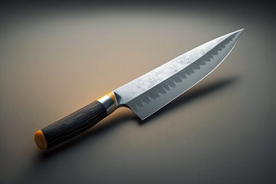 Chef kitchen knife. Sharp kitchen knife on dark background. Generative AI.