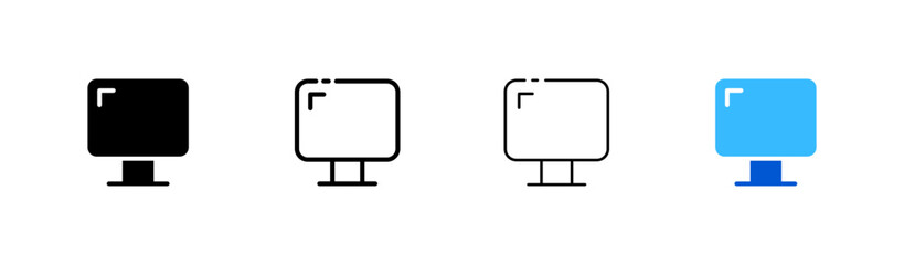 Monitor. Different styles, color, computer monitor. Vector icons.