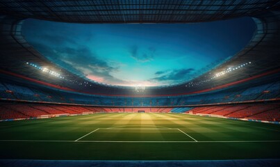 Fototapeta na wymiar Soccer or Football stadium with green field background. Generative AI