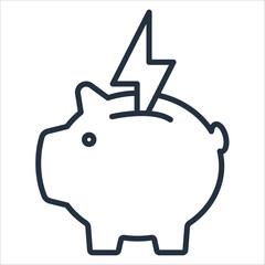 Icon piggy bank with lightning sign - energy saving concept. Vector illustration isolated on white background.