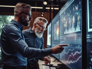 Mitarbeiter schauen kritisch auf dem Bildschirm Generative KI