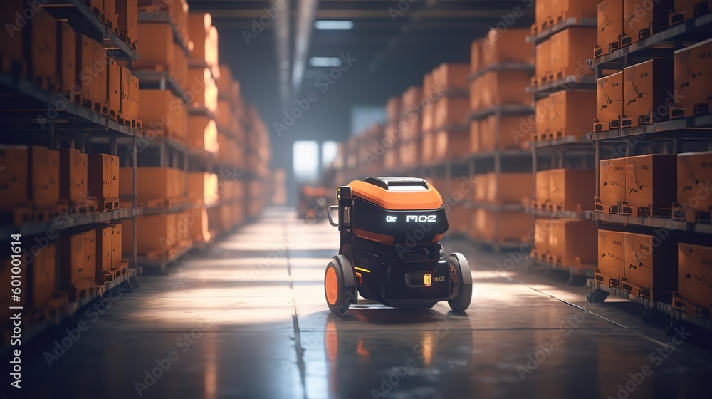 Poster autonomous robot transportation .futuristic technologies of the future. generative ai