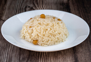Traditional delicious Turkish food; Nohutlu pilaf (Turkish name; Nohutlu pilaf)